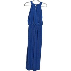 Chicos Persian Blue Halter Racerback Eyelet Detail Long Maxi Dress Size Small